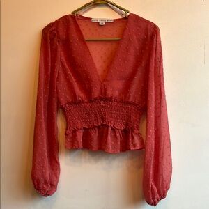 HYFVE Deep Coral Smocked Blouse